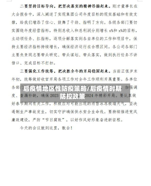 后疫情地区性防疫策略/后疫情时期防控政策
