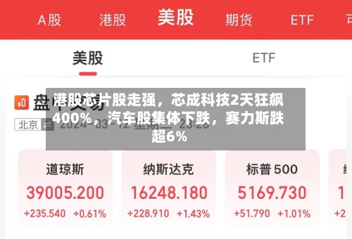 港股芯片股走强，芯成科技2天狂飙400%，汽车股集体下跌	，赛力斯跌超6%-第3张图片