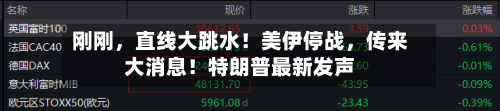 刚刚，直线大跳水！美伊停战，传来大消息！特朗普最新发声