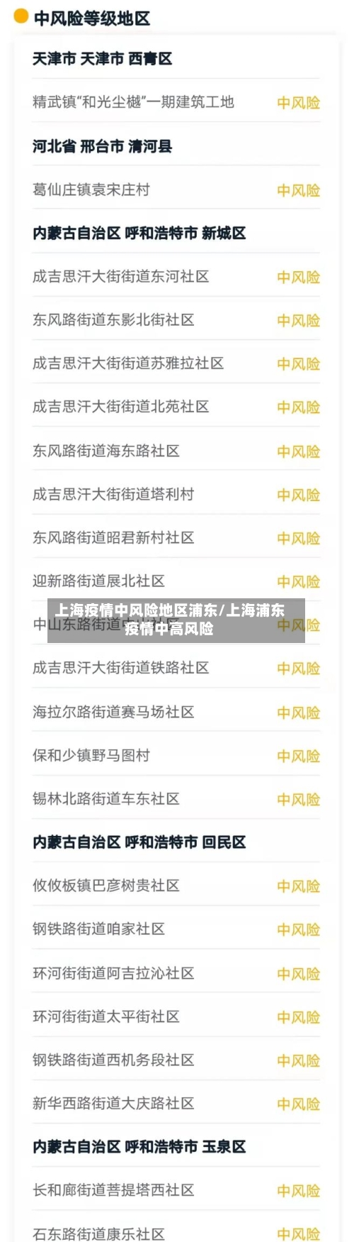 上海疫情中风险地区浦东/上海浦东疫情中高风险