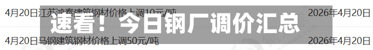 速看！今日钢厂调价汇总