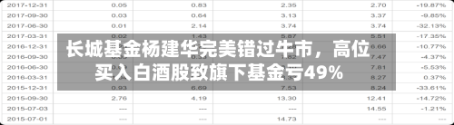 长城基金杨建华完美错过牛市，高位买入白酒股致旗下基金亏49%-第2张图片