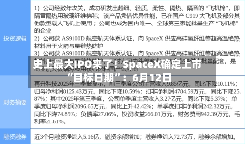 史上最大IPO来了！SpaceX确定上市“目标日期”：6月12日