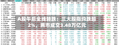 A股午后全线转跌：三大股指均跌超2%	，两市成交3.48万亿元-第2张图片