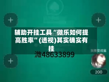 辅助开挂工具“微乐如何提高胜率”(透视)其实确实有挂