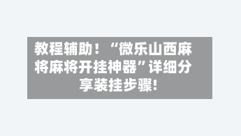 教程辅助！“微乐山西麻将麻将开挂神器”详细分享装挂步骤!-第3张图片
