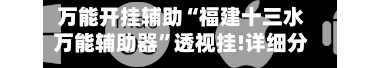 万能开挂辅助“福建十三水万能辅助器”透视挂!详细分享装挂步骤-第2张图片