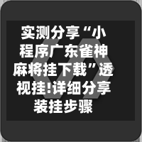实测分享“小程序广东雀神麻将挂下载”透视挂!详细分享装挂步骤-第2张图片