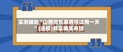 实测辅助“山西微乐麻将挂试用一天	”(透视)其实确实有挂-第2张图片