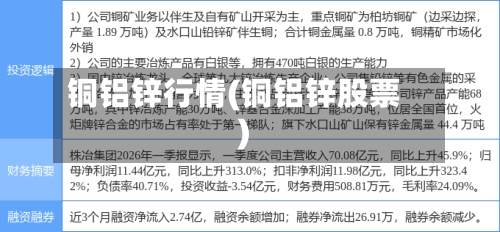 铜铝锌行情(铜铝锌股票)